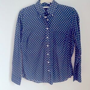 Lands’ End women’s 6-8 long sleeve 💯% cotton print button dress shirt like new